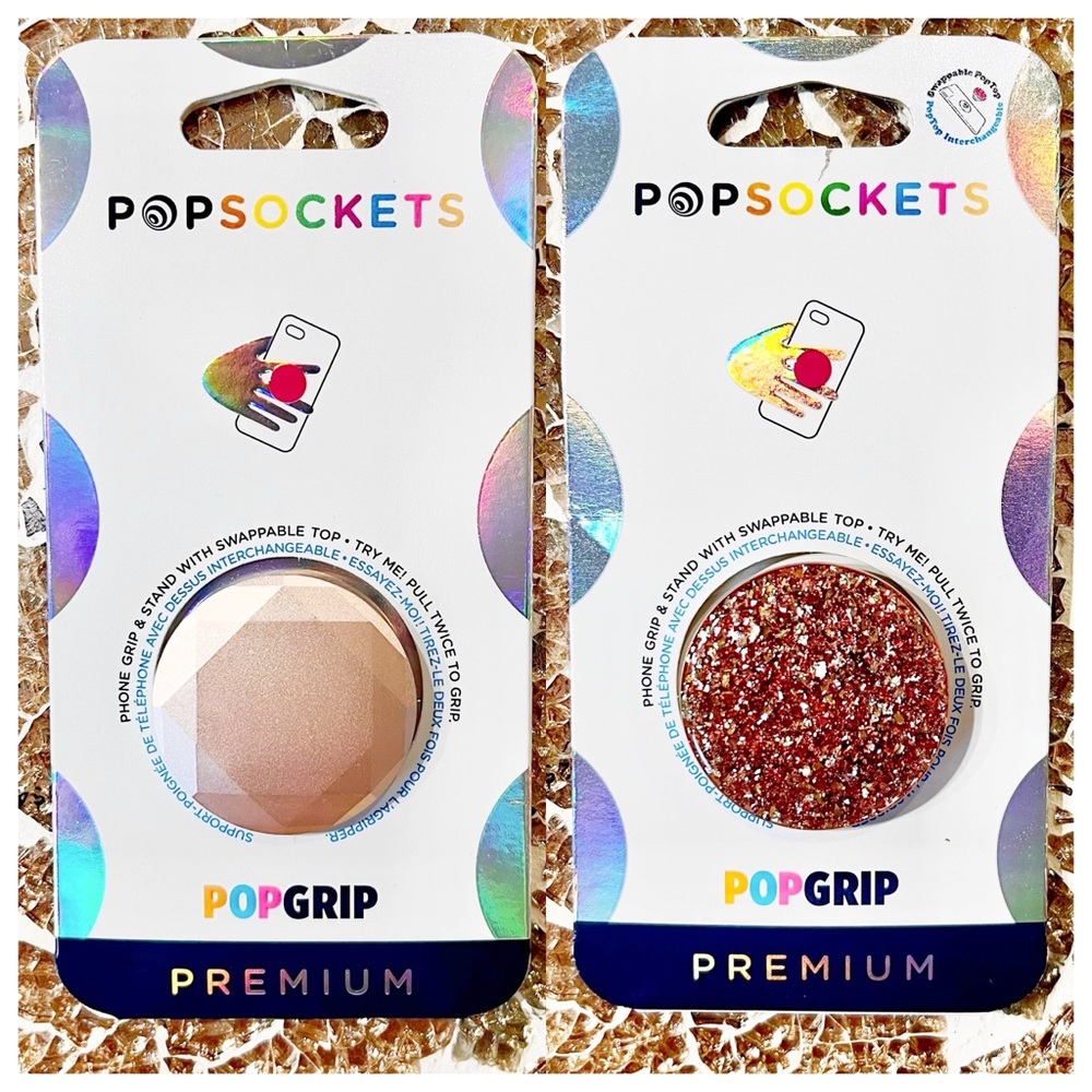 POPSOCKETS PopGrip Premium Bundle Foil Confetti & Metallic Diamond in Rose Gold